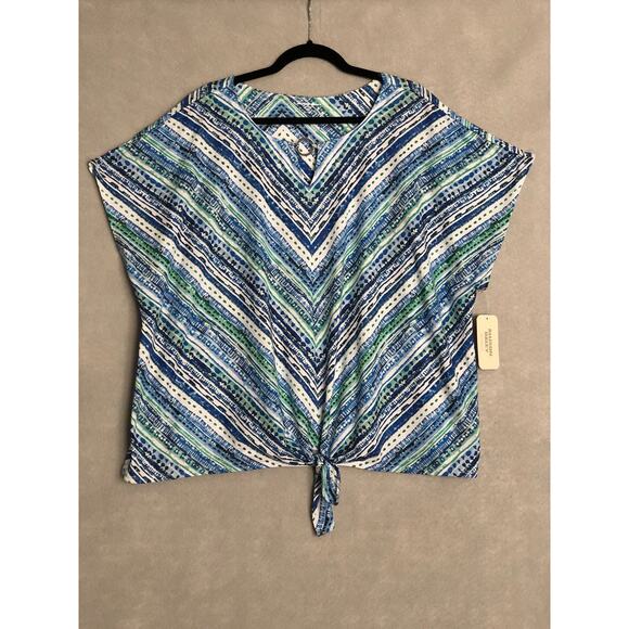 Allison Daley Woman 3X Batik Stripe Cap Sleeve Keyhole Neck Top NEW - Picture 1 of 8
